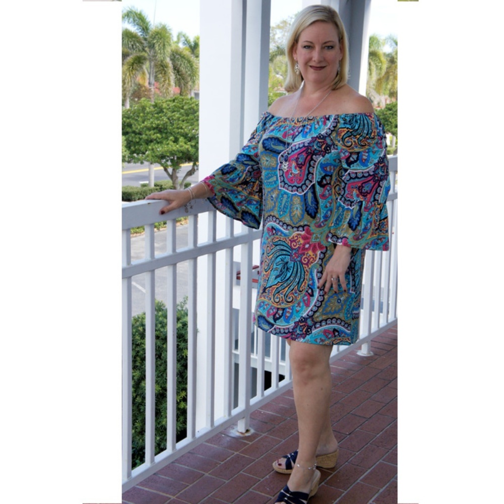 Plus Size Paisley Bell Sleeve Dress
